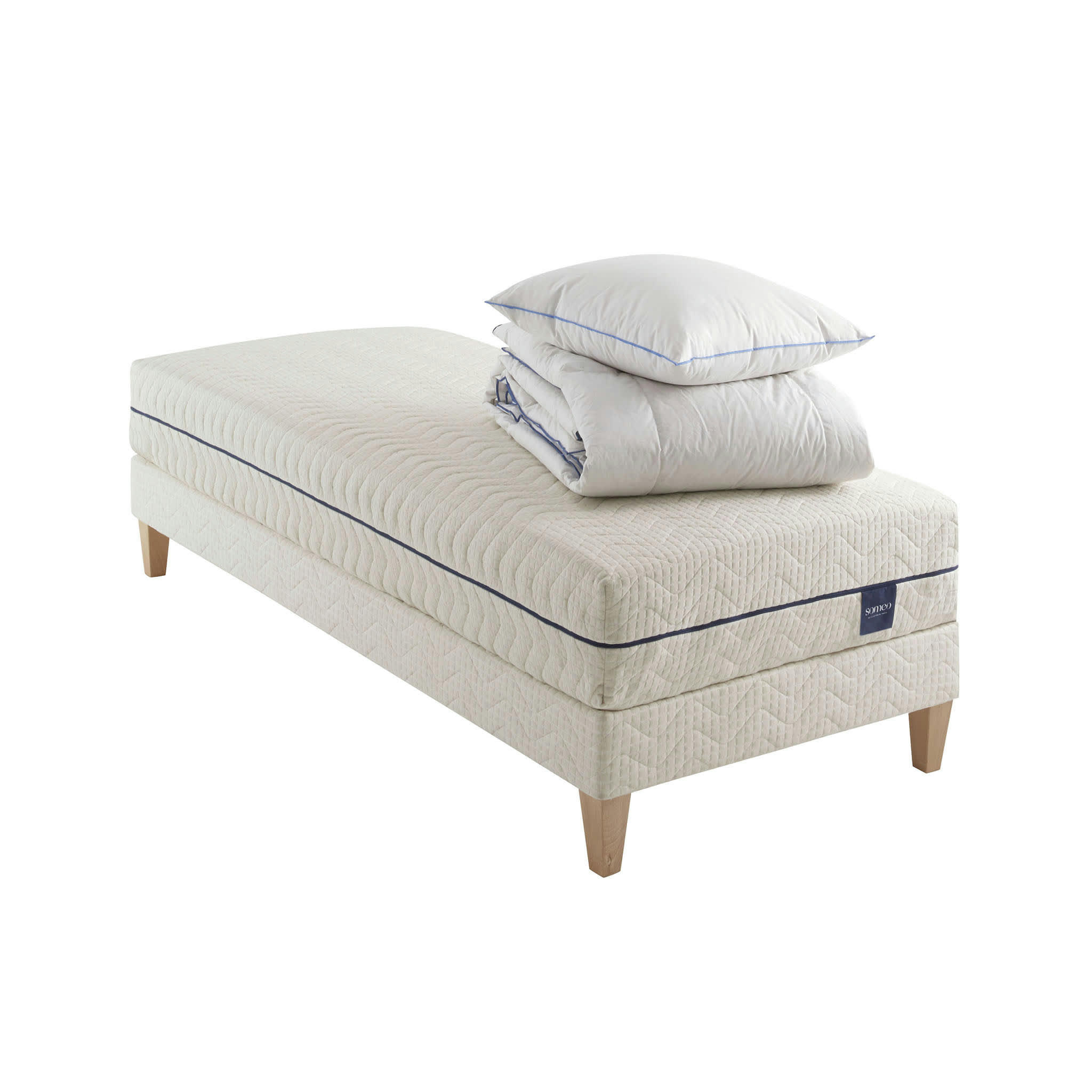 AUBE 600 - Ensemble matelas naturel ressorts et latex, sommier, pieds 90x200