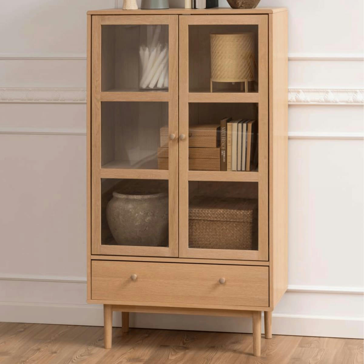 MARTINS - Buffet haut vitré en bois de chêne clair