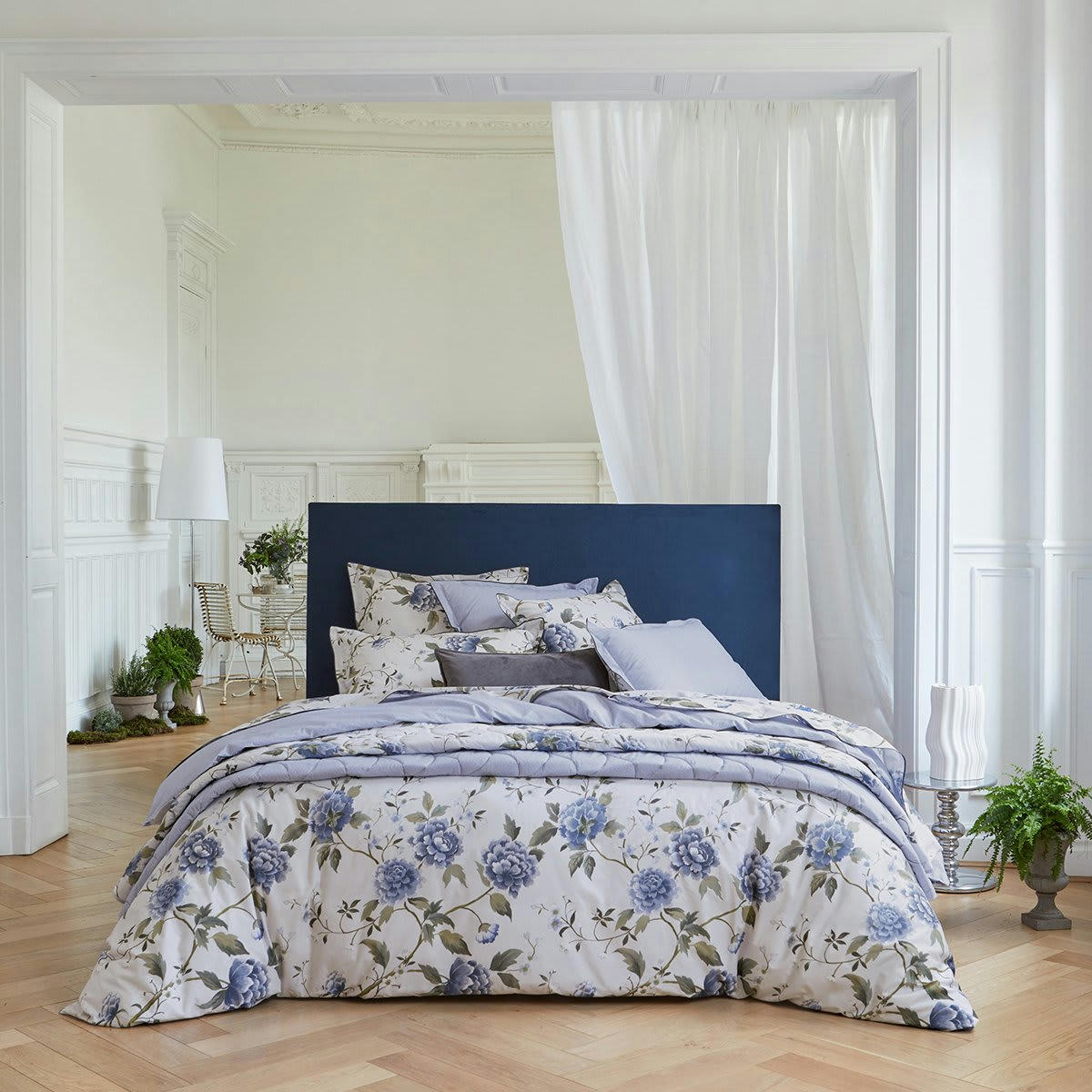 AMBOISE - Housse de couette percale bleu foncé 260x240 cm