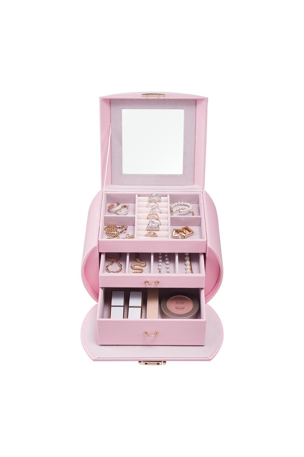 ExtraStar Portable Handbag-Style Jewellery Box with Pink PU Leather