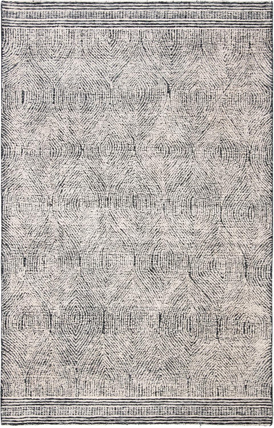 SAFAVIEH Abstract Collection Area Rug - 9' x 12', Ivory & Charcoal, Handmade Wool, Ideal for High Traffic Areas in Living Room, Bedroom (ABT340H)