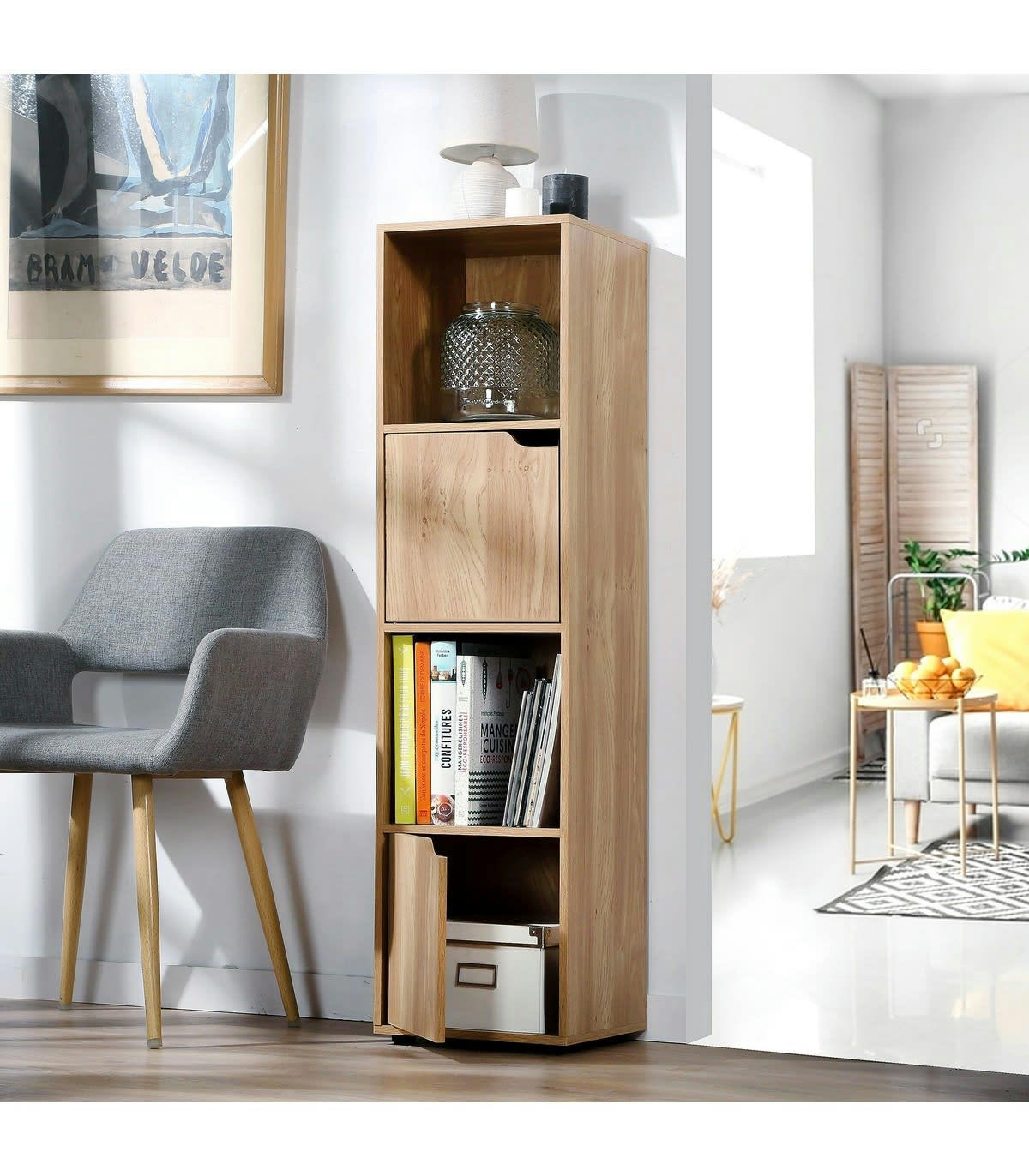 MODU - Meuble 4 cases décor bois 2 portes - L31 x H120 cm