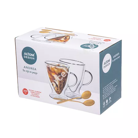 Kpl. 2 kubków termicznych 300 ml   2 złote łyżeczki Altom Design - Andrea 07.AND.8162
