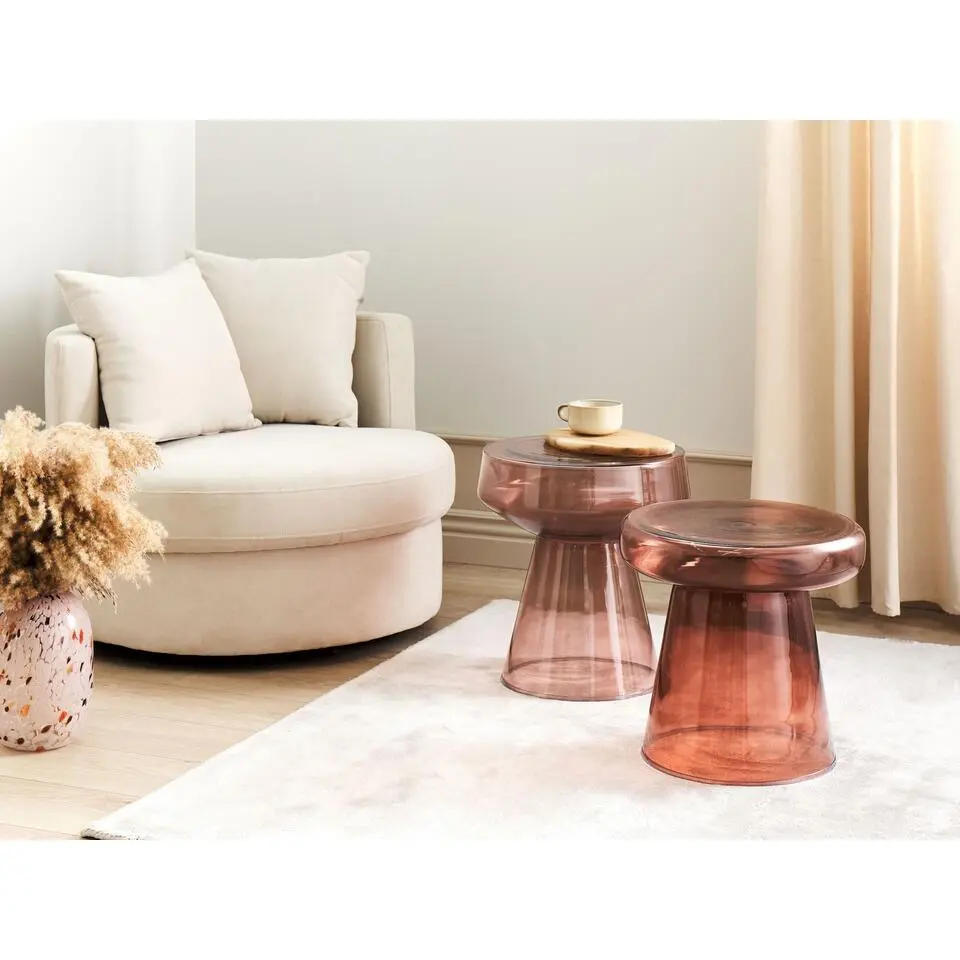 LAGUNA/CALDERA - Bijzettafel set van 2 - Donkerrood - Glas