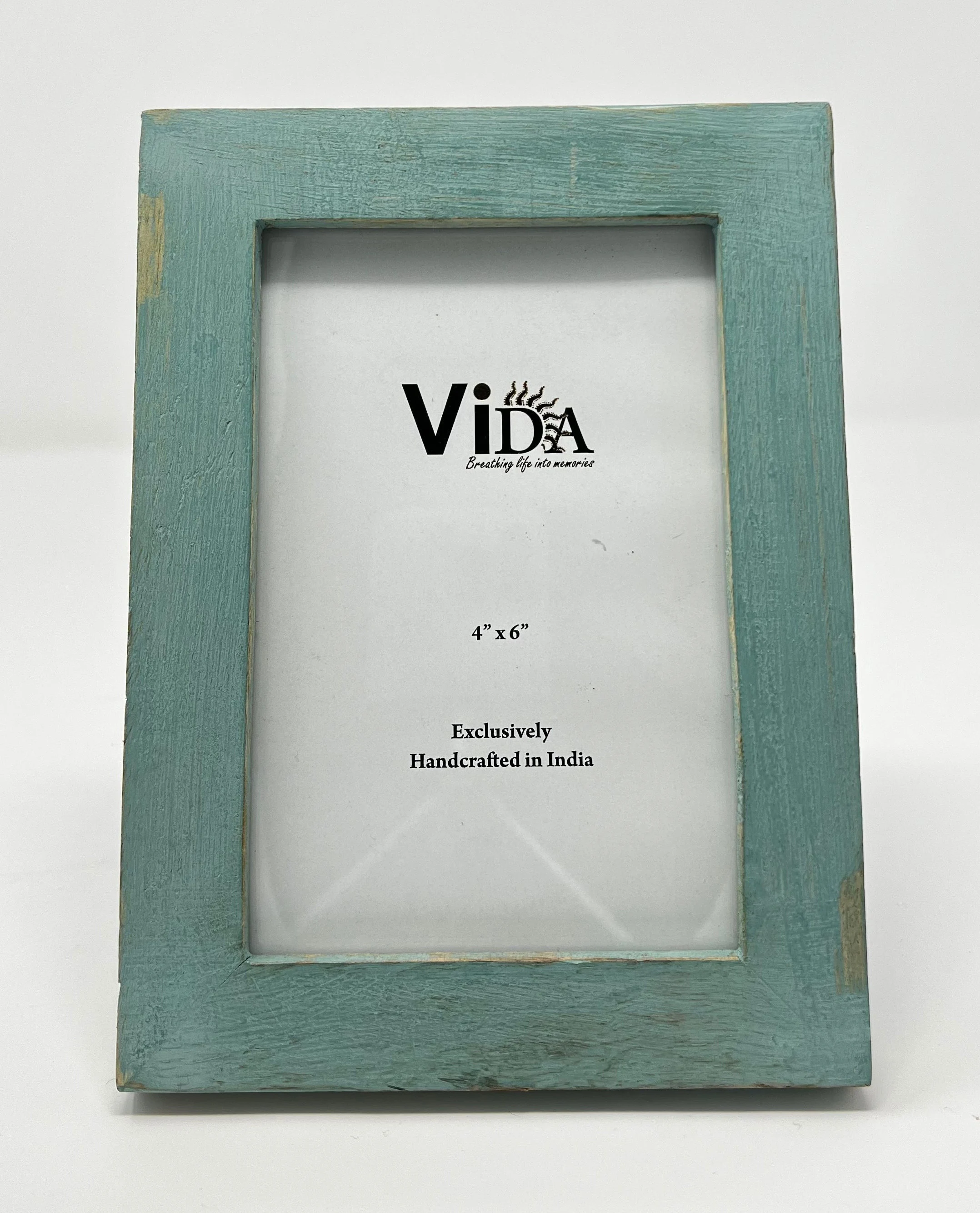 Handmade Mango Wood Photo Frame: Distressed Seafoam Green, 4x6