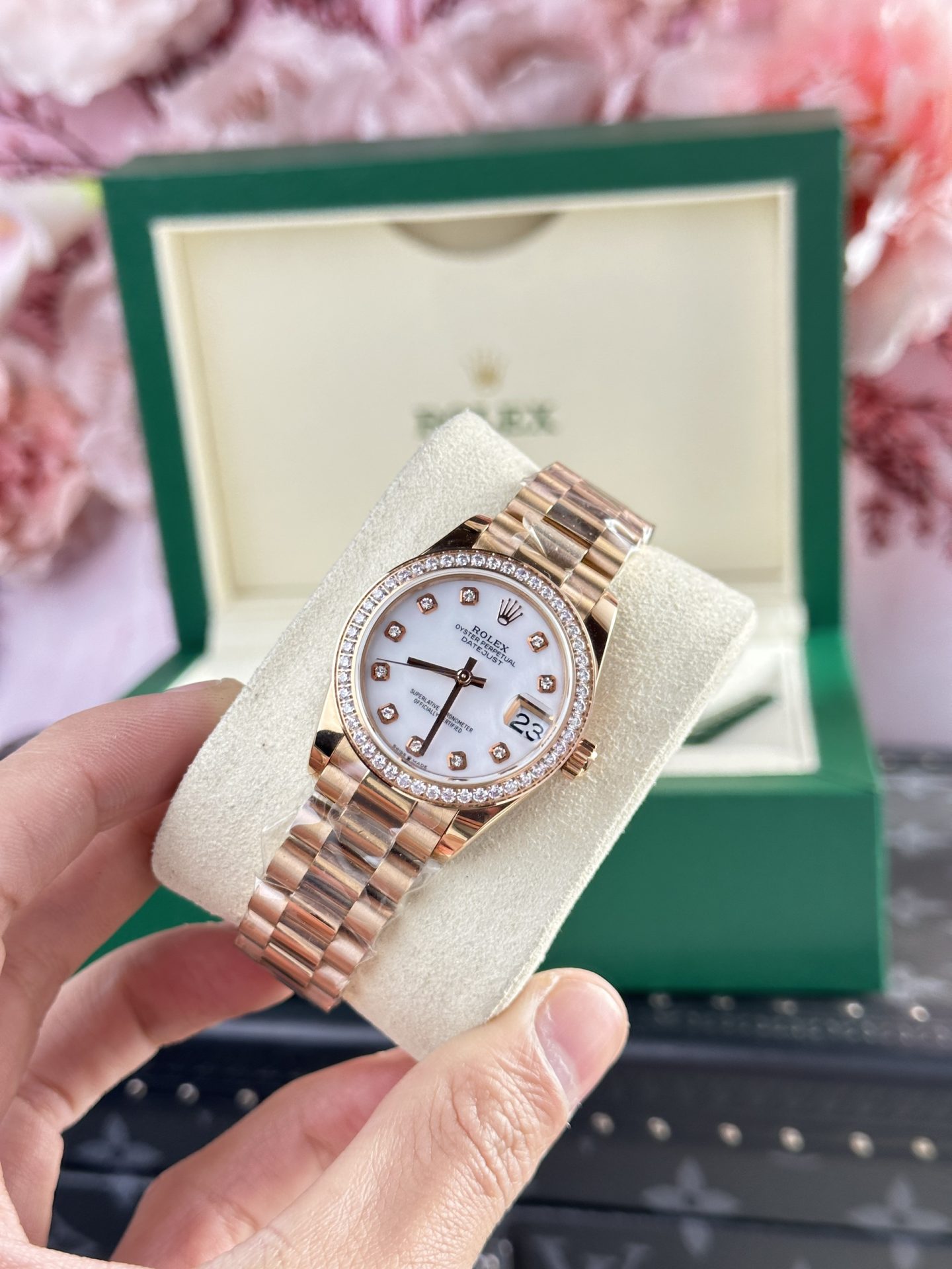 Rolex Datejust 278285 RG Plated MOP Dial CZ Diamonds 31mm AAA Replica