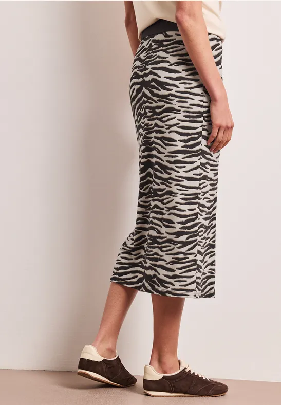 Midi-Rock mit Schlitz und Animal Print
