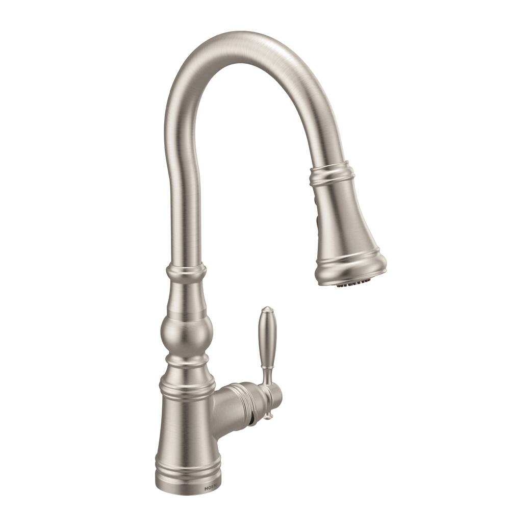 Moen® Weymouth Single Handle High Arc Pull Down Spot-Resist Sprayer Kitchen Faucet with Power Boost, Stainless Steel