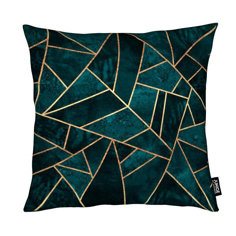 DEEP TEAL STONE - Coussin en microfibre en turquoise & vert 40x40