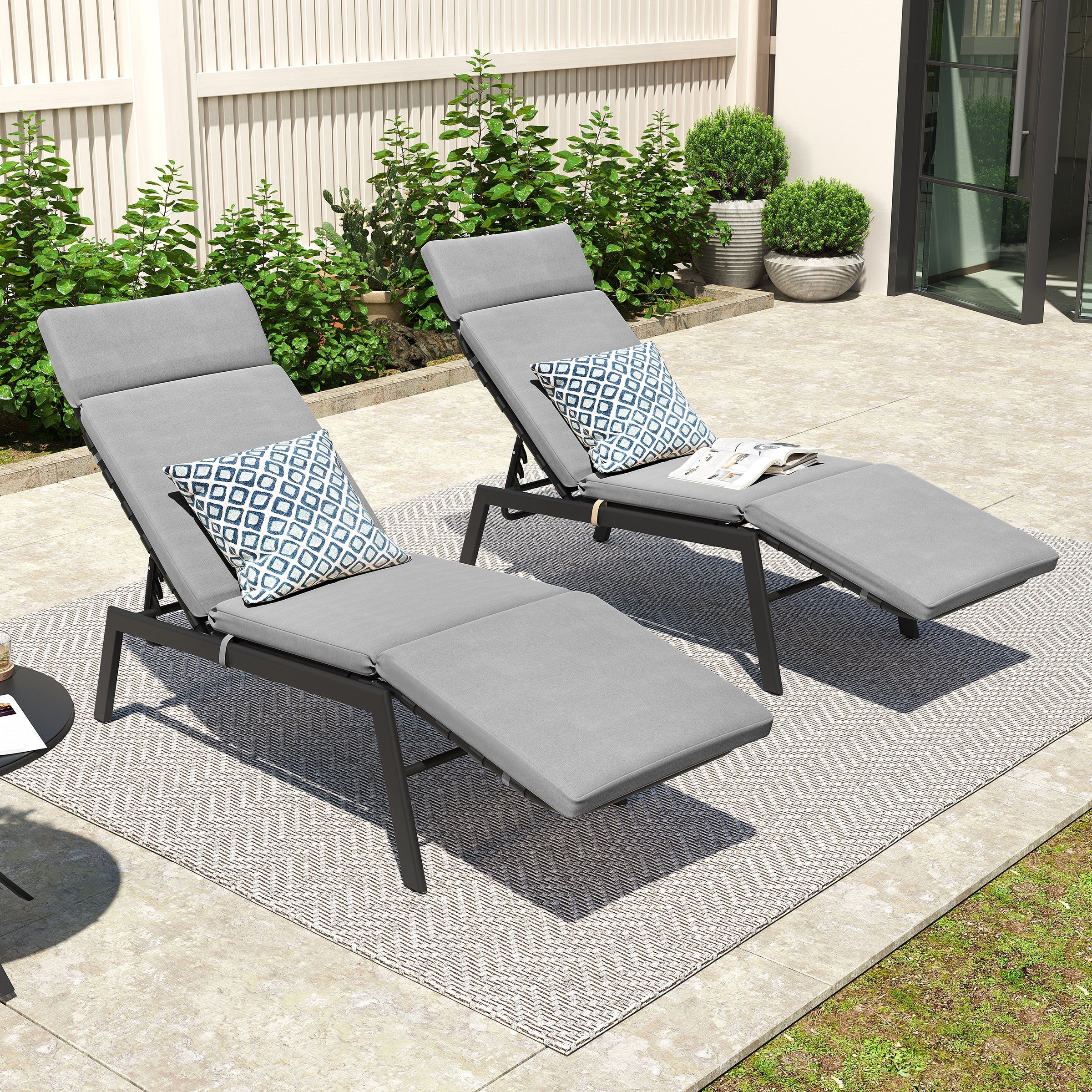 Outdoor Chaise Lounge Chairs (Set of 2) with Cushion and Adjustable Back