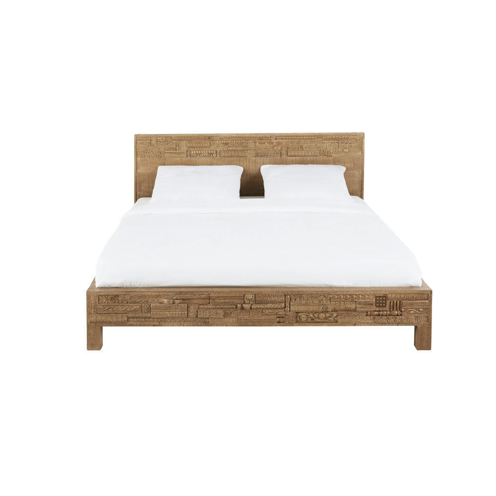 Ghada - Lit 160x200 en bois manguier massif sculpté