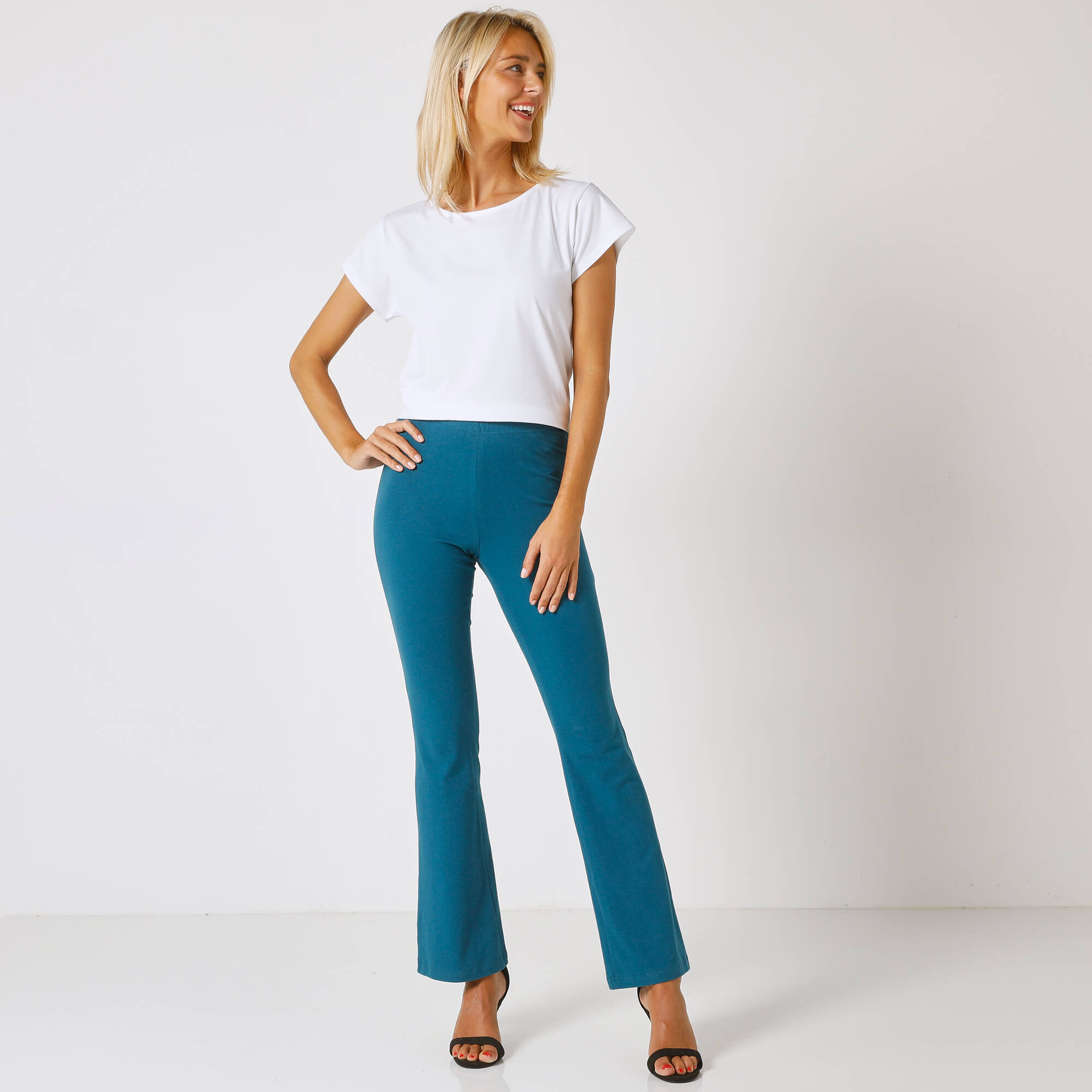 Legging bootcut uni, taille élastiquée