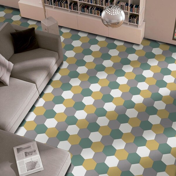 Merola Tile Textile Hex White 8.63" x 9.86" Porcelain Floor and Wall Tile