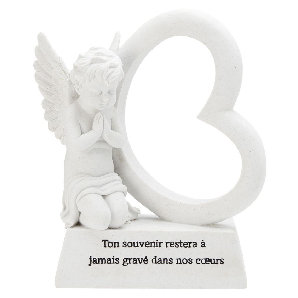 Plaque funéraire Ange coeur sur socle blanc