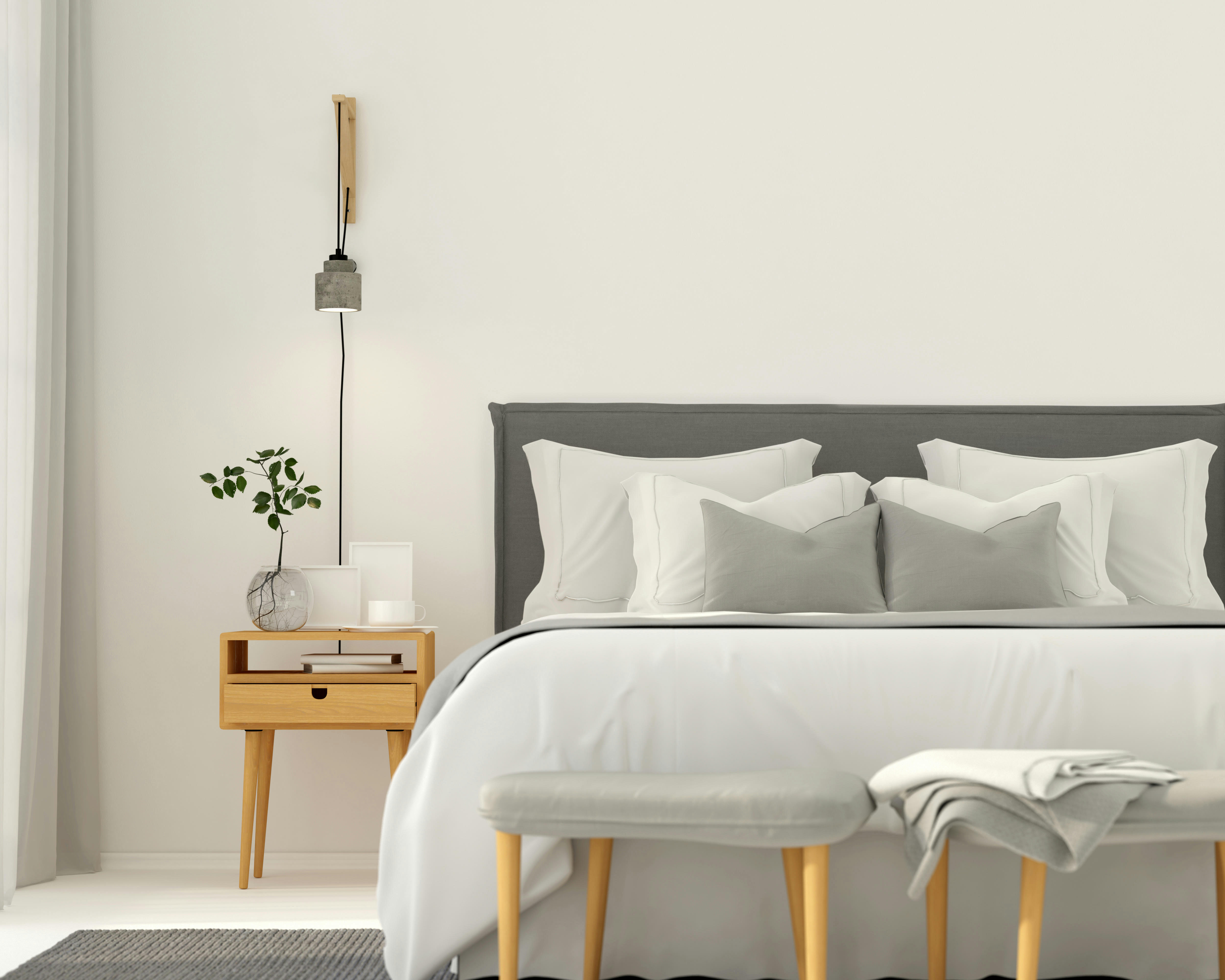 EDMOND - Tête de lit tapissée en tissu en 100% lin gris 145x100cm