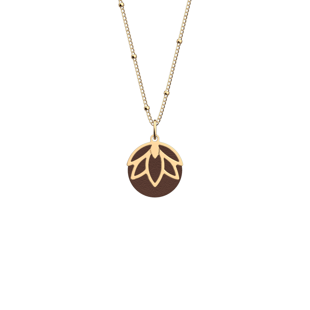 Collier Lotus, cuir réversible Mocha / Marron Glacé
