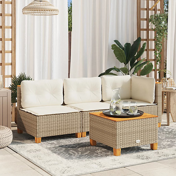 Canapé de jardin sans accoudoirs coussins beige résine tressée vidaXL
