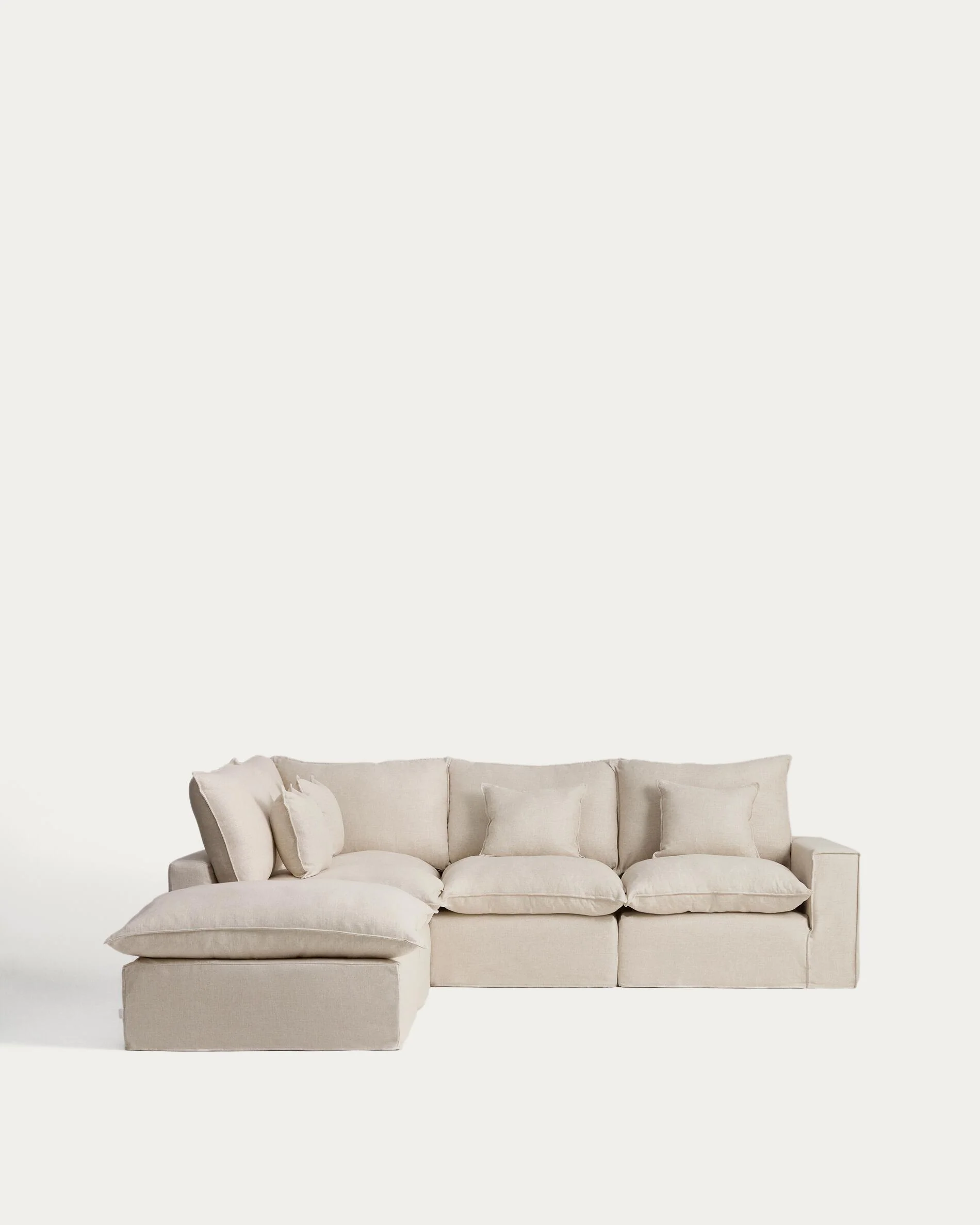 Anarela beige linen and viscose 4-seater modular corner sofa with removable cover 287 x 307 cm FSC Mix Credit