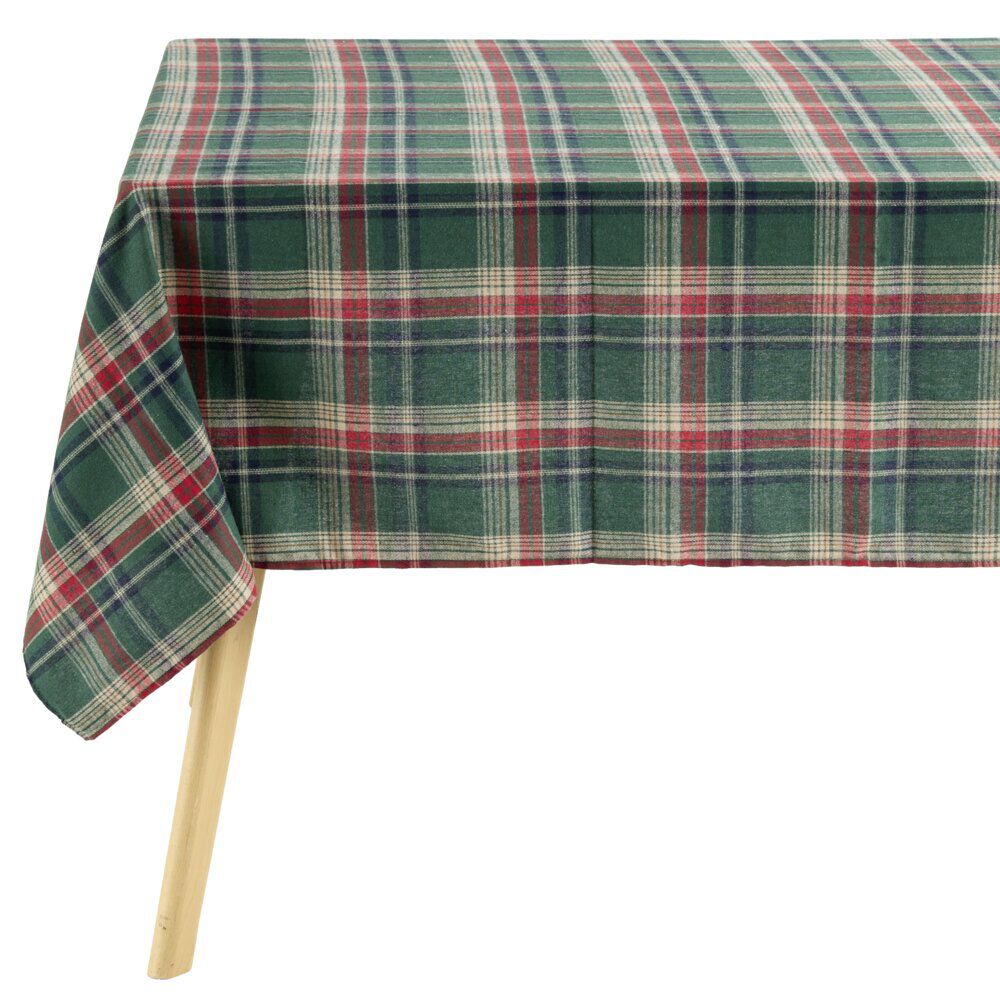 Nappe imprimé tartan polyester et coton L300X140 vert et rouge