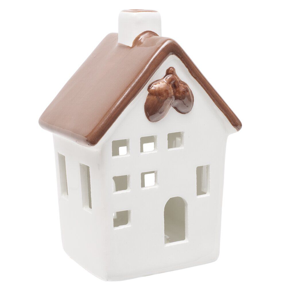 Maison déco à poser à LED automne céramique blanc 8,5x7xH12,5cm (3 modèles)