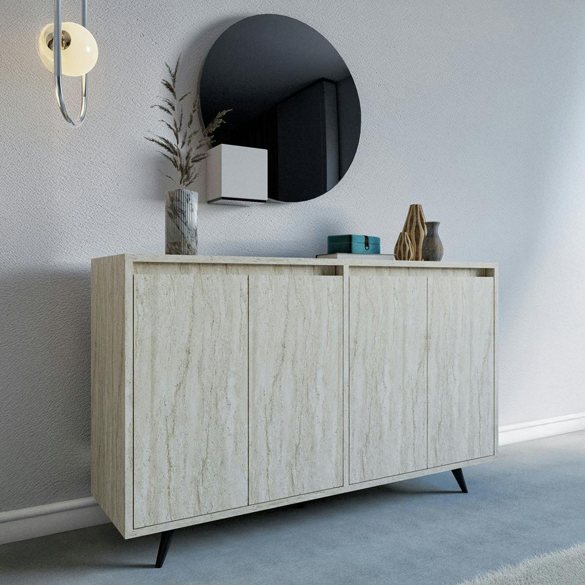 Buffet design moderne 4 portes effet travertin JENA