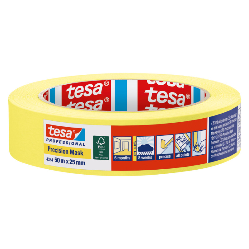 Ruban de masquage Precision Mask jaune 25 mm x 50 m TESA