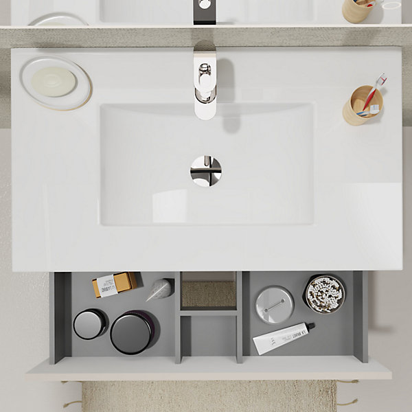 Meuble salle de bain 80 cm - Plan vasque céramique - Beige cachemire mat - A suspendre - Karaib 2