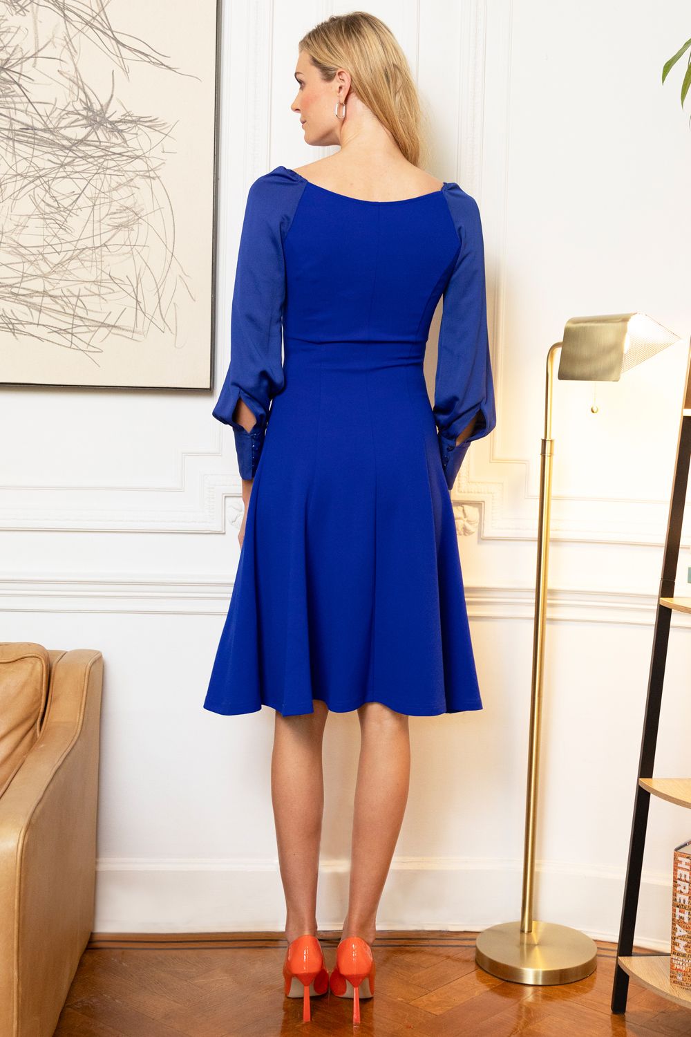 Hot Squash Blouson Sleeved Scuba Fit N Flare Dress