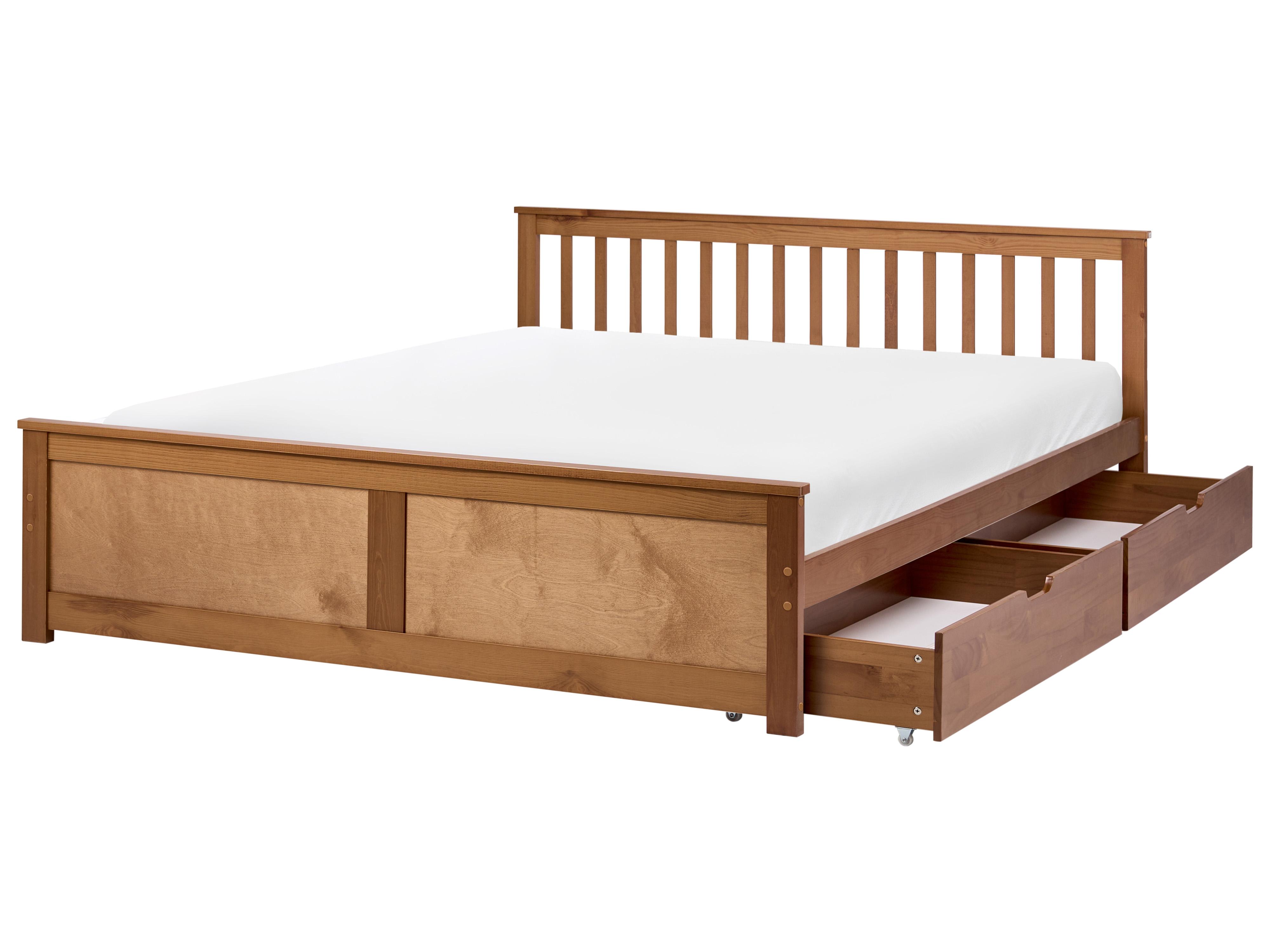 Bed with 2 Drawers Pine Wood OLENDON 180 x 200 cm (EU Super King) Brown
