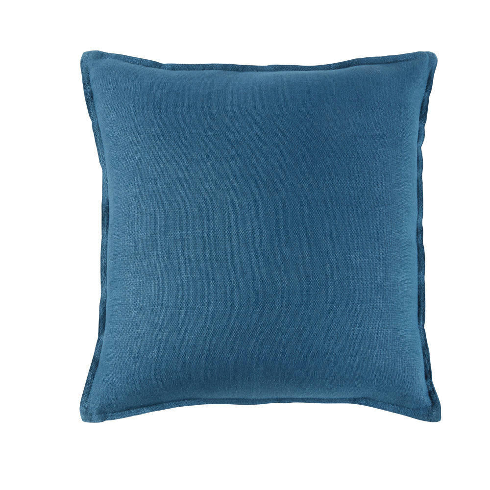 - Coussin en lin lavé bleu paon 45x45
