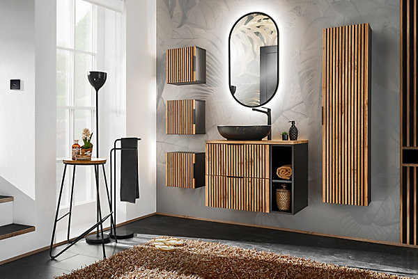 Meuble lave main à suspendre XILO NOIR CHÊNE 40 cm