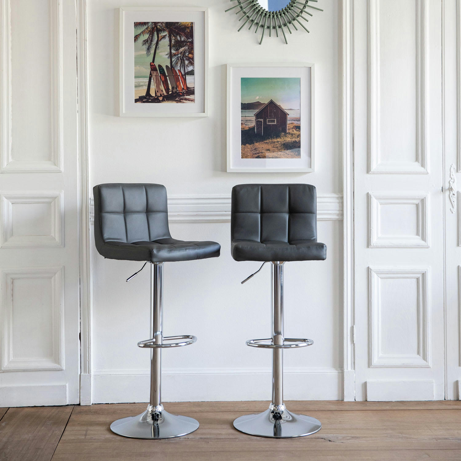 MIKE - Lot de 2 tabourets de bar en simili cuir gris