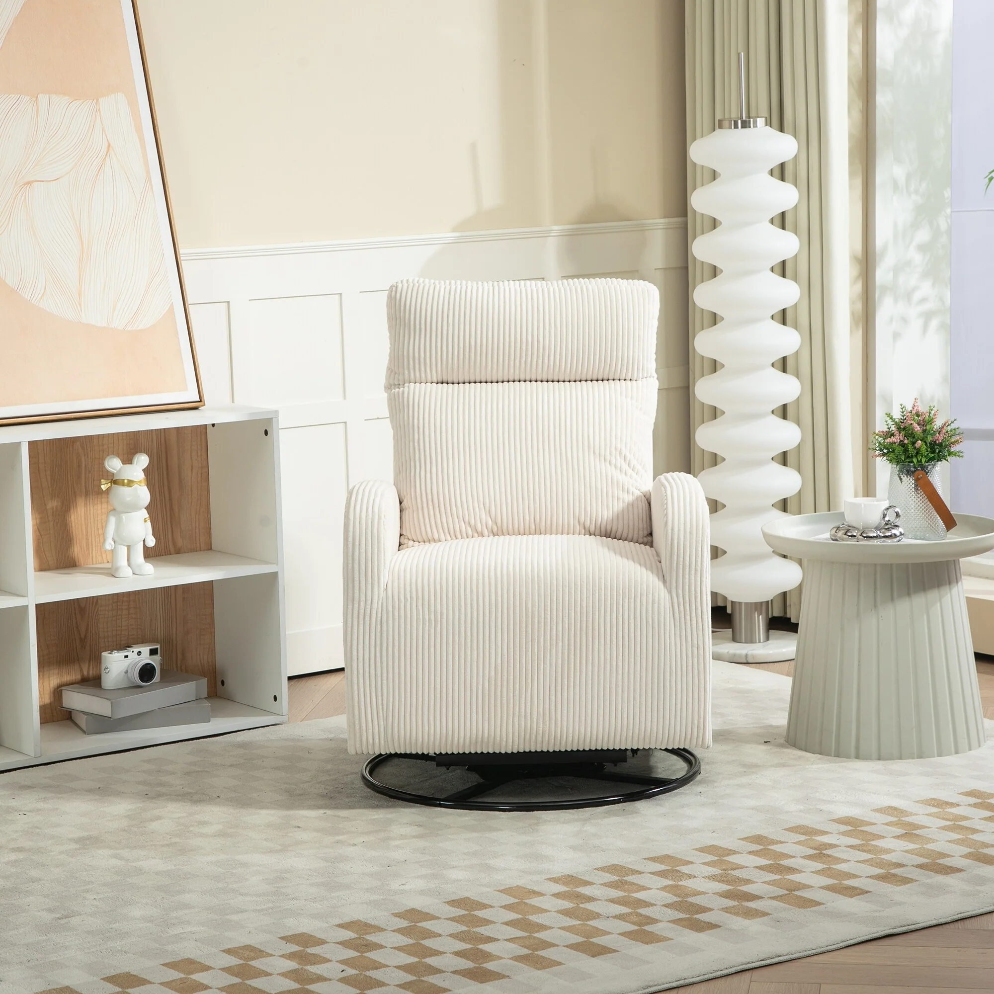 Beige 26.77 High Back Swivel Glider Chair