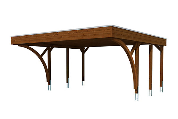 Carport SKAN HOLZ Friesland Set H, 546 x 555 cm, avec deux arcs d'entrée noyer