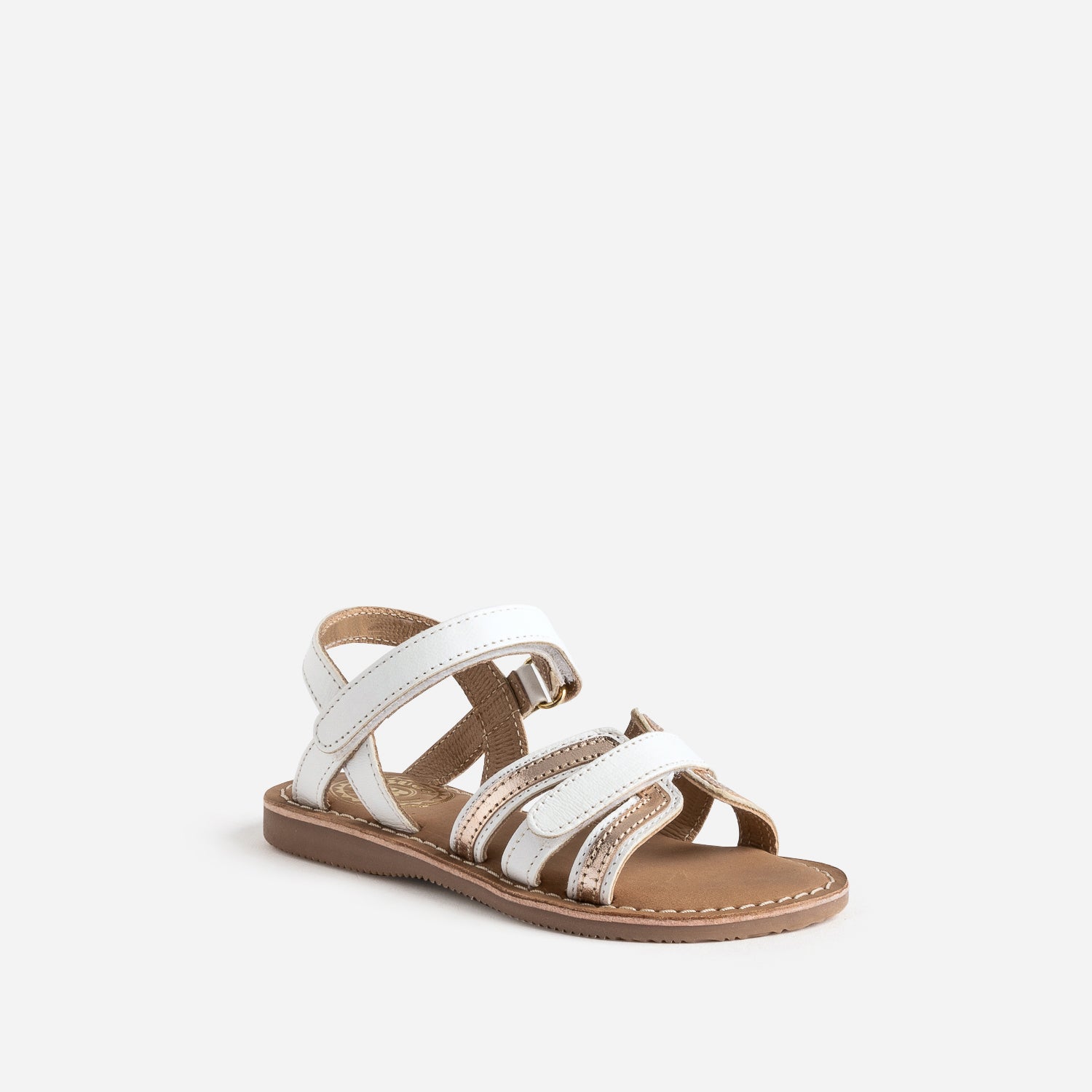Sandale BUGGY blanche et dorée en cuir