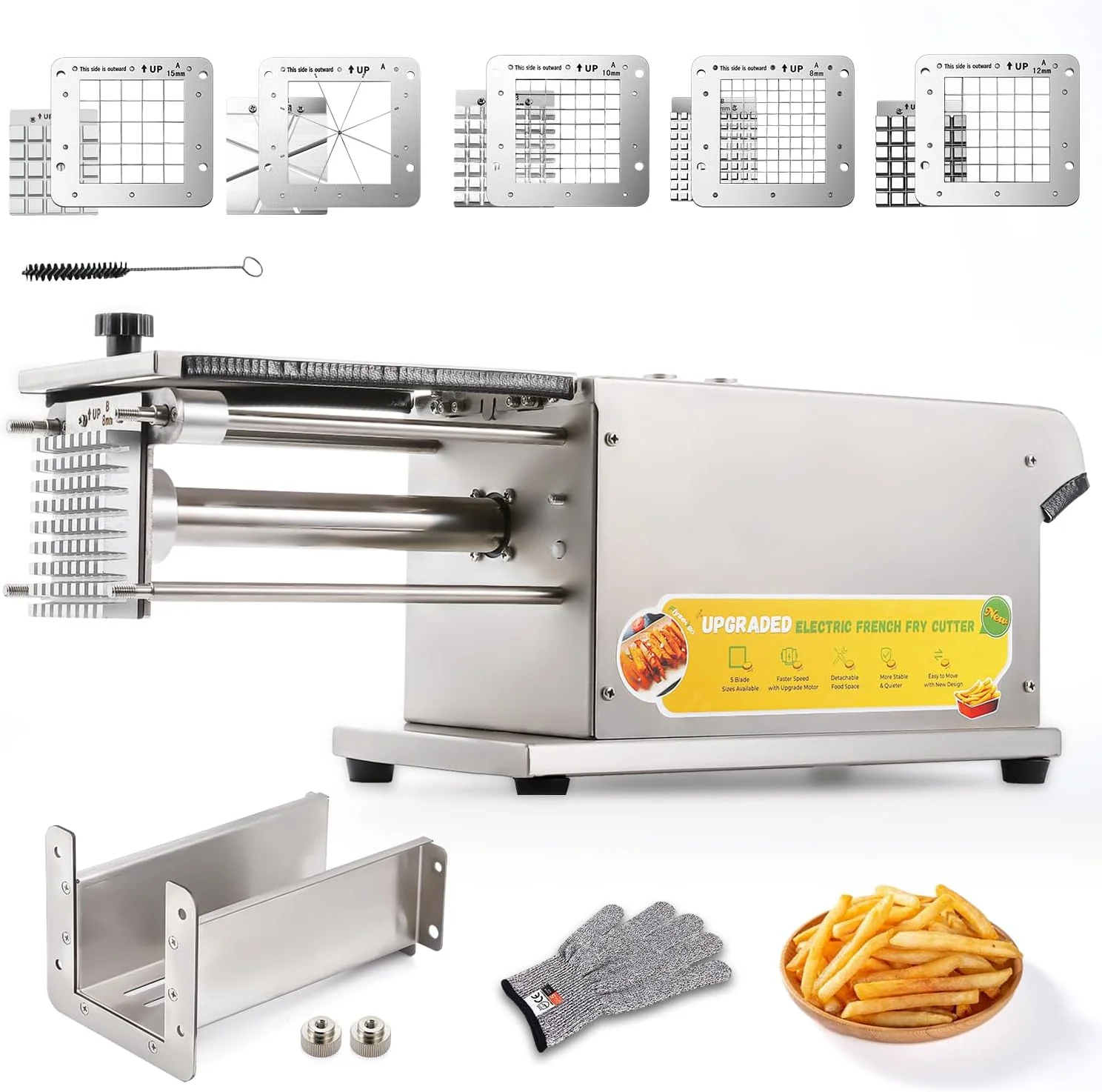 Upgraded Electric French Fry Cutter 5 Blades Stainless Steel Commercial  Household