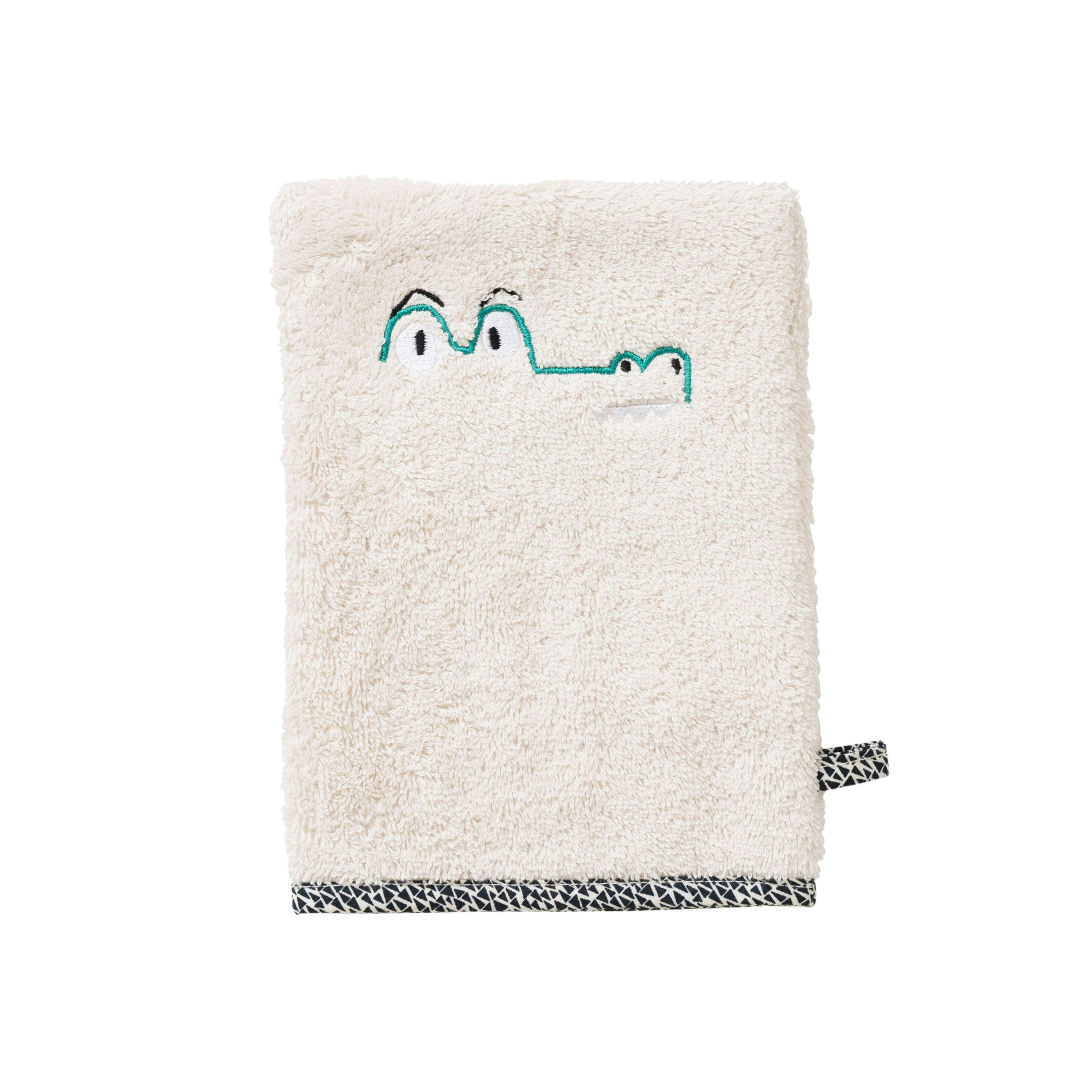 CROCOFUL - Gant de toilette bouclette de coton brodé bouclette beige 15 x 21 cm