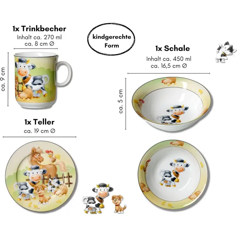 Kinder Geschirr-Set 3-teilig Hoftiere
