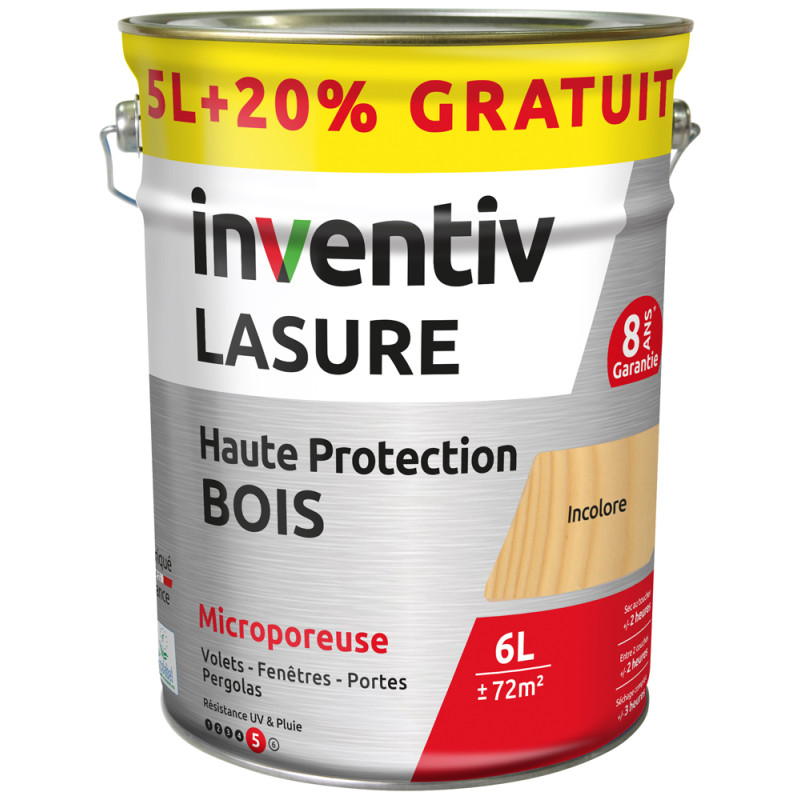 Lasure pour bois Haute Protection incolore 5 L   1 L gratuit INVENTIV