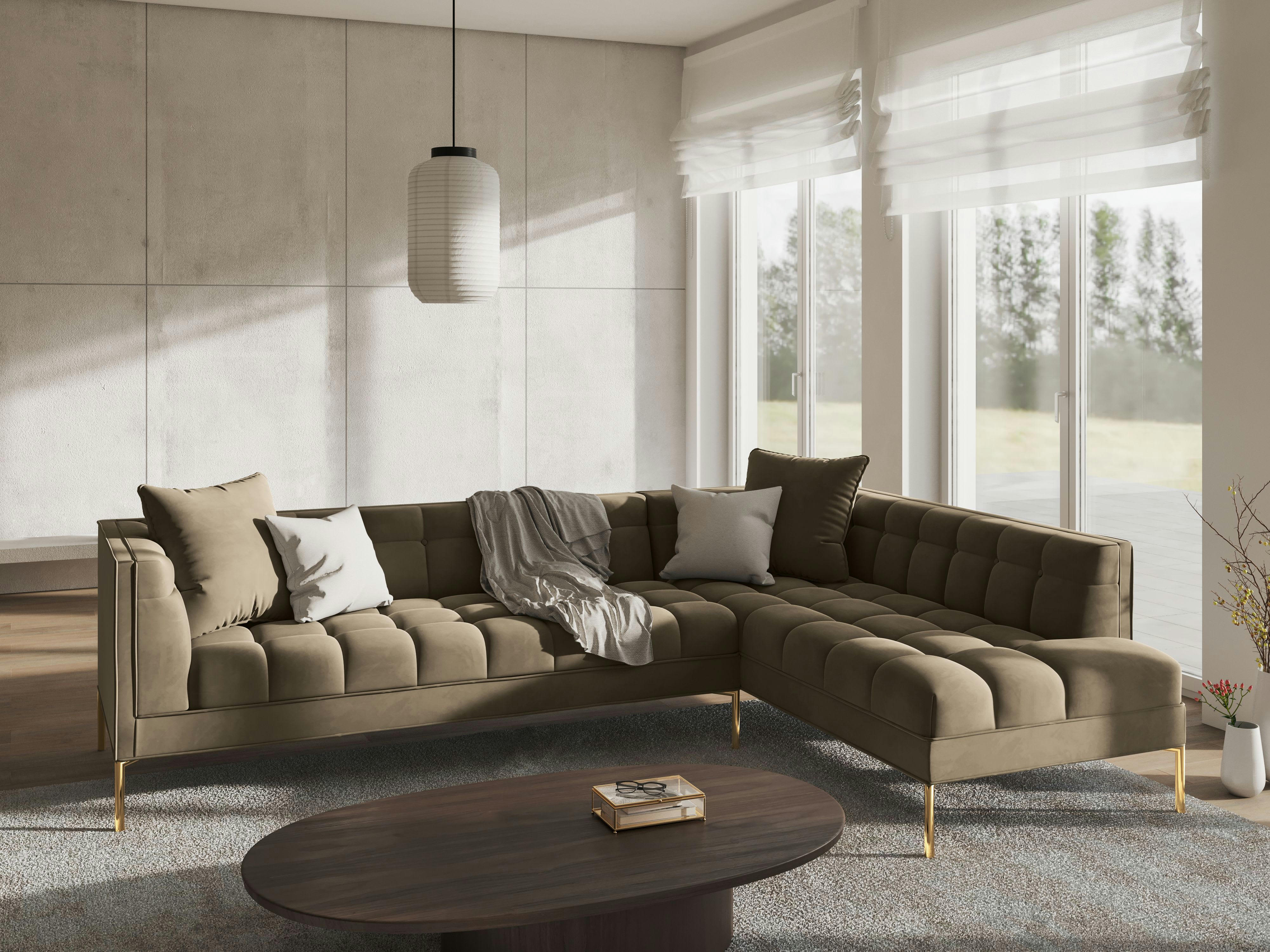 KAROO - Canapé d'angle velours beige 5 places