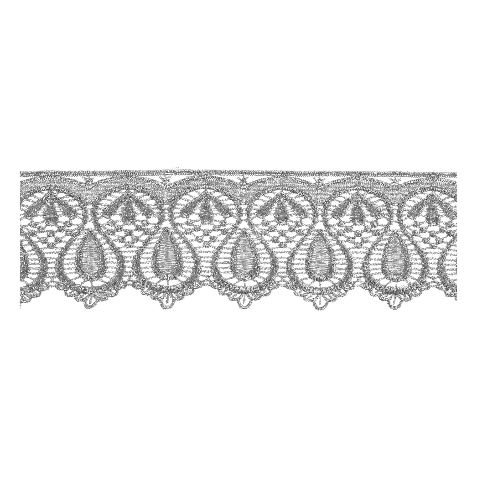 Silver 60mm Metallic Ornate Motif Lace Trim by the Metre