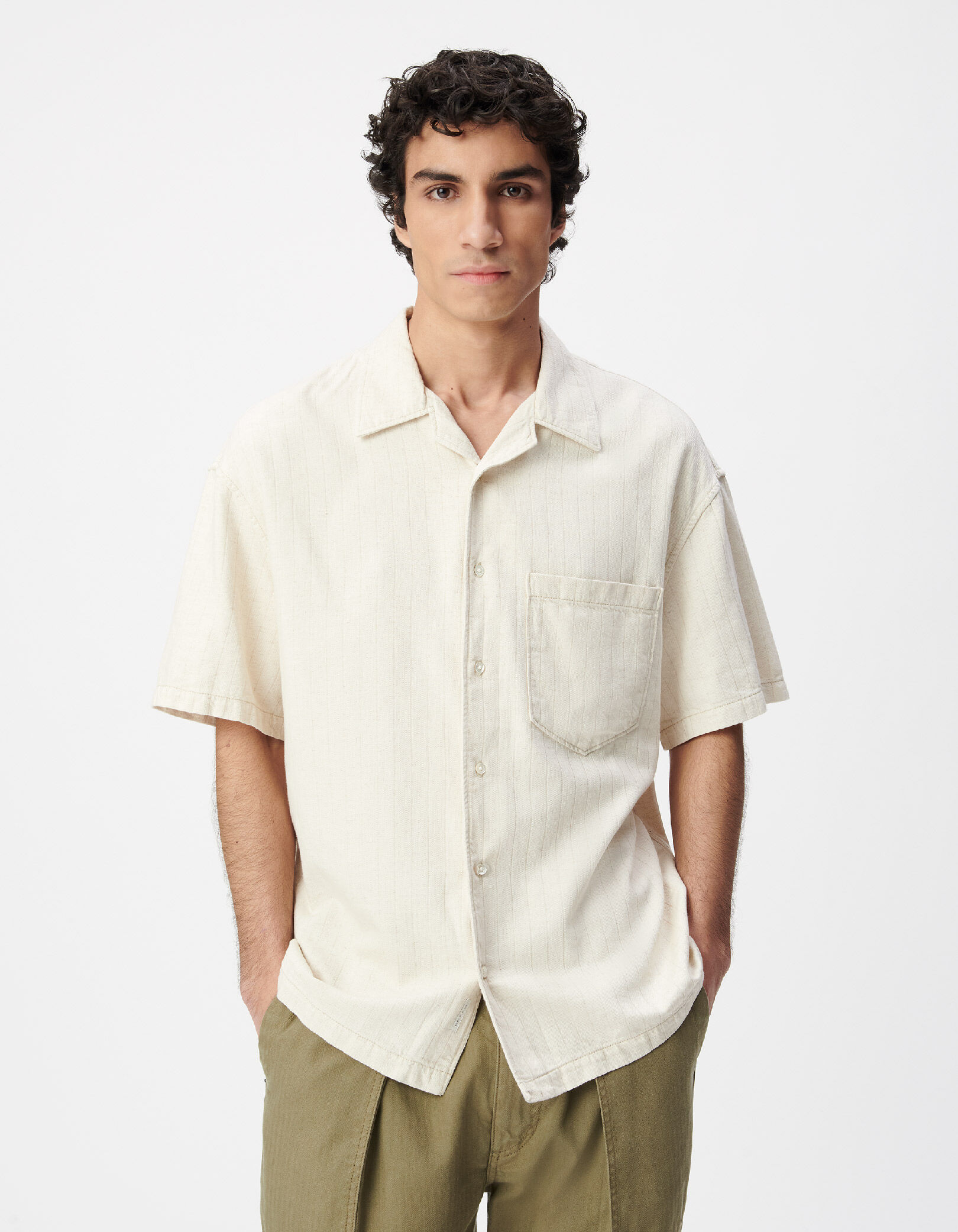Chemise loose en jean écru motif rayures Homme