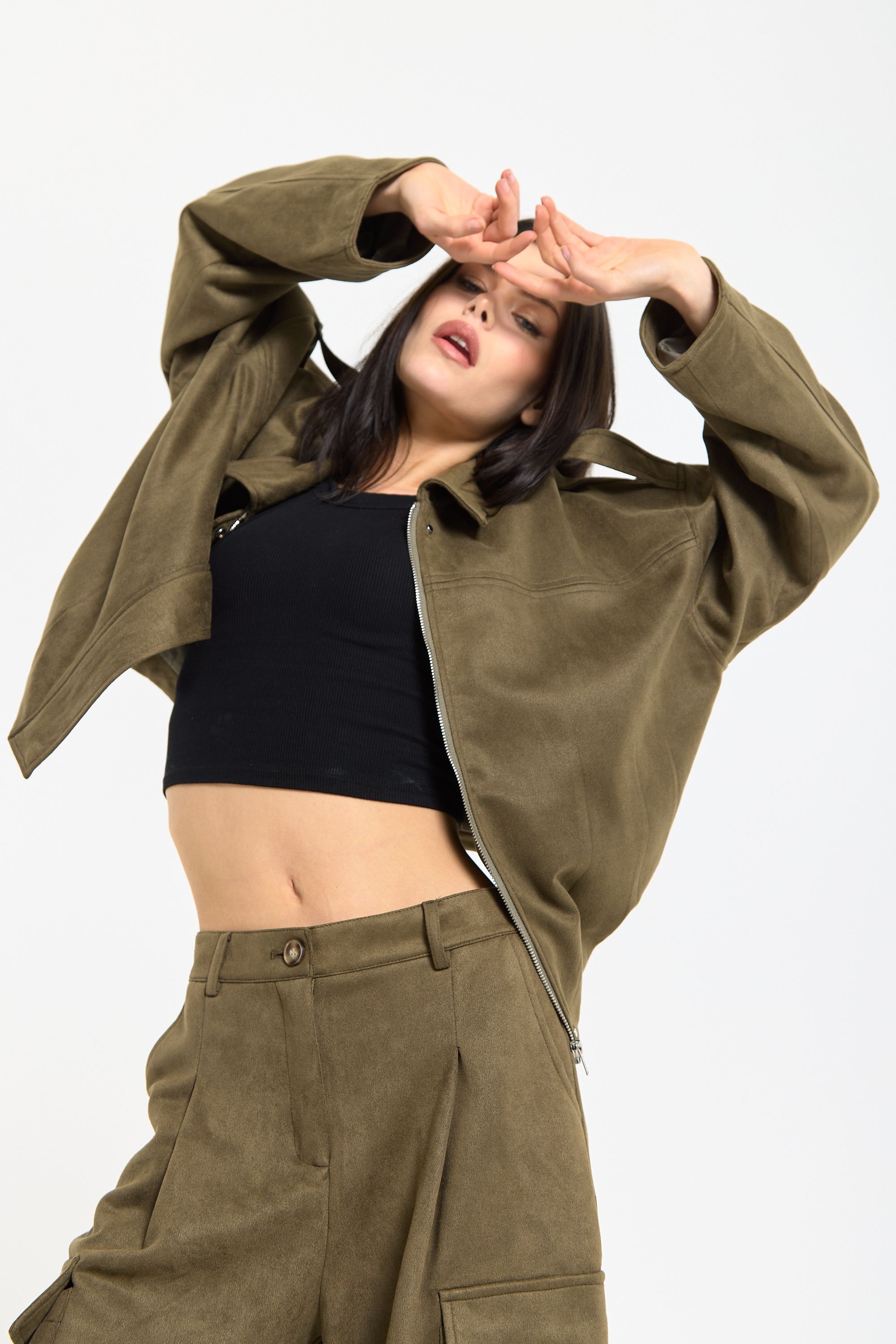 House of Holland Khaki Oversize Wool Blend Utility Jacket