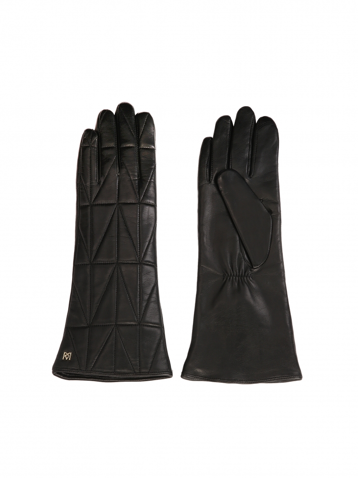 Long black gloves with geometric pattern stitching