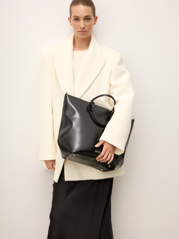 Large black handbag with silver hardware