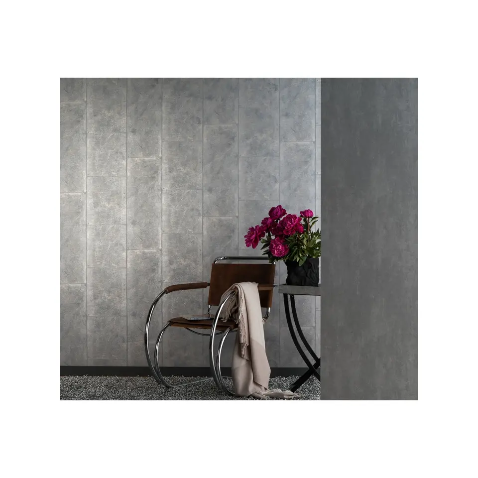 Dutch Wallcoverings - Loft blokken zilvergrijs - 0,53x10,05m