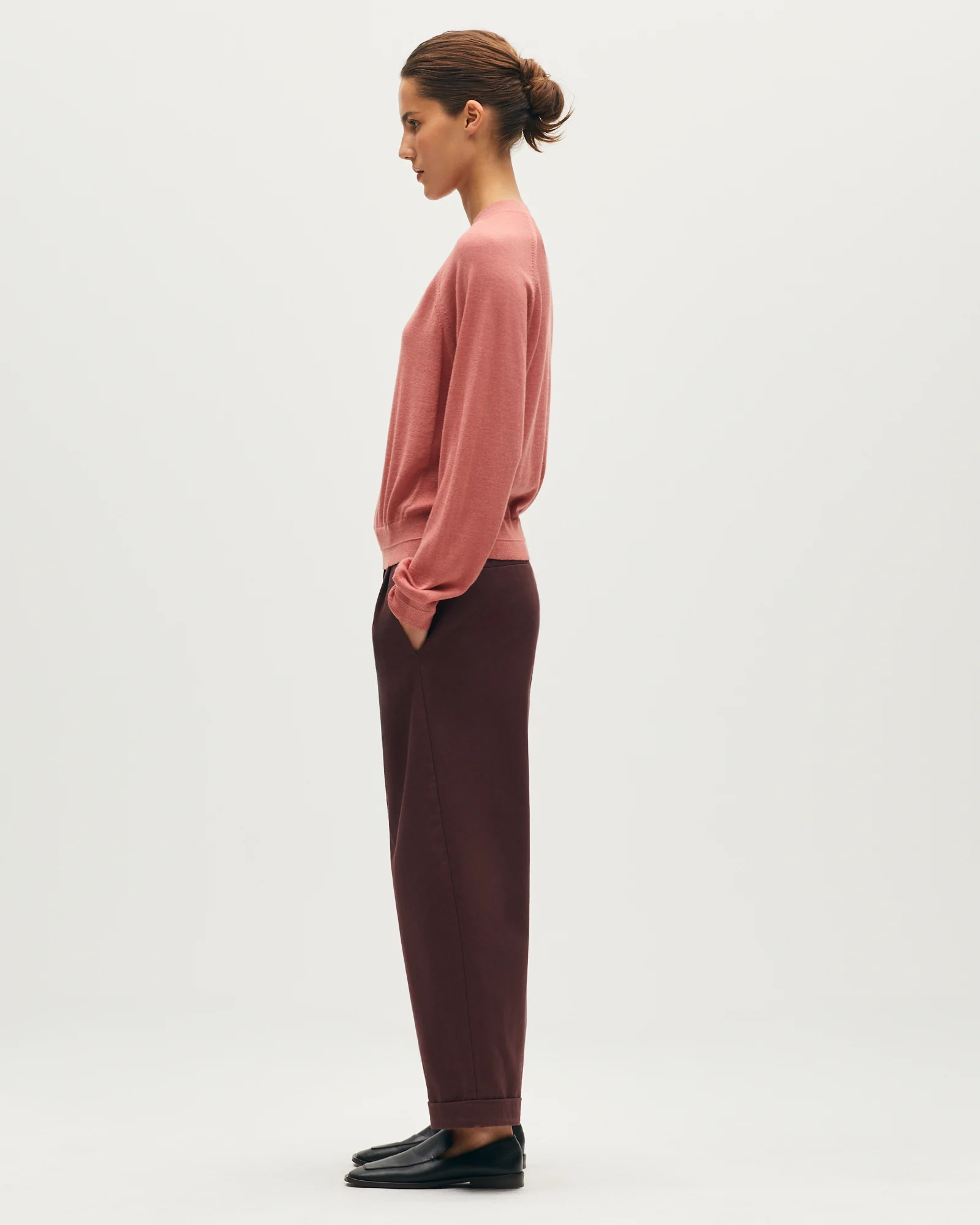 Pull col rond en laine mérinos et soie