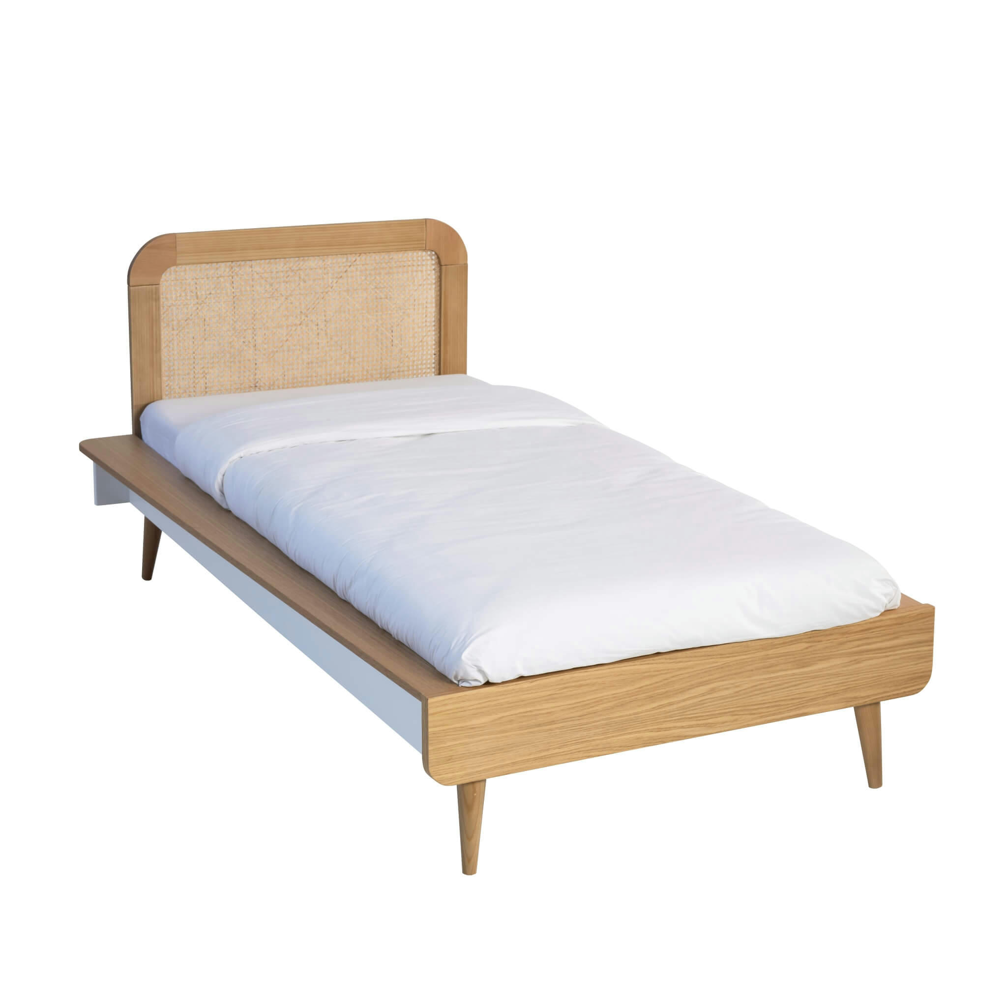 - Ensemble lit 90x190cm en bois naturel et tête de lit 90cm en cannage