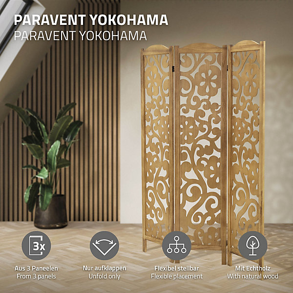 Paravent intérieur pliable ML-Design Yokohama H172 cm naturel en bois 3 panneaux séparation de pièce