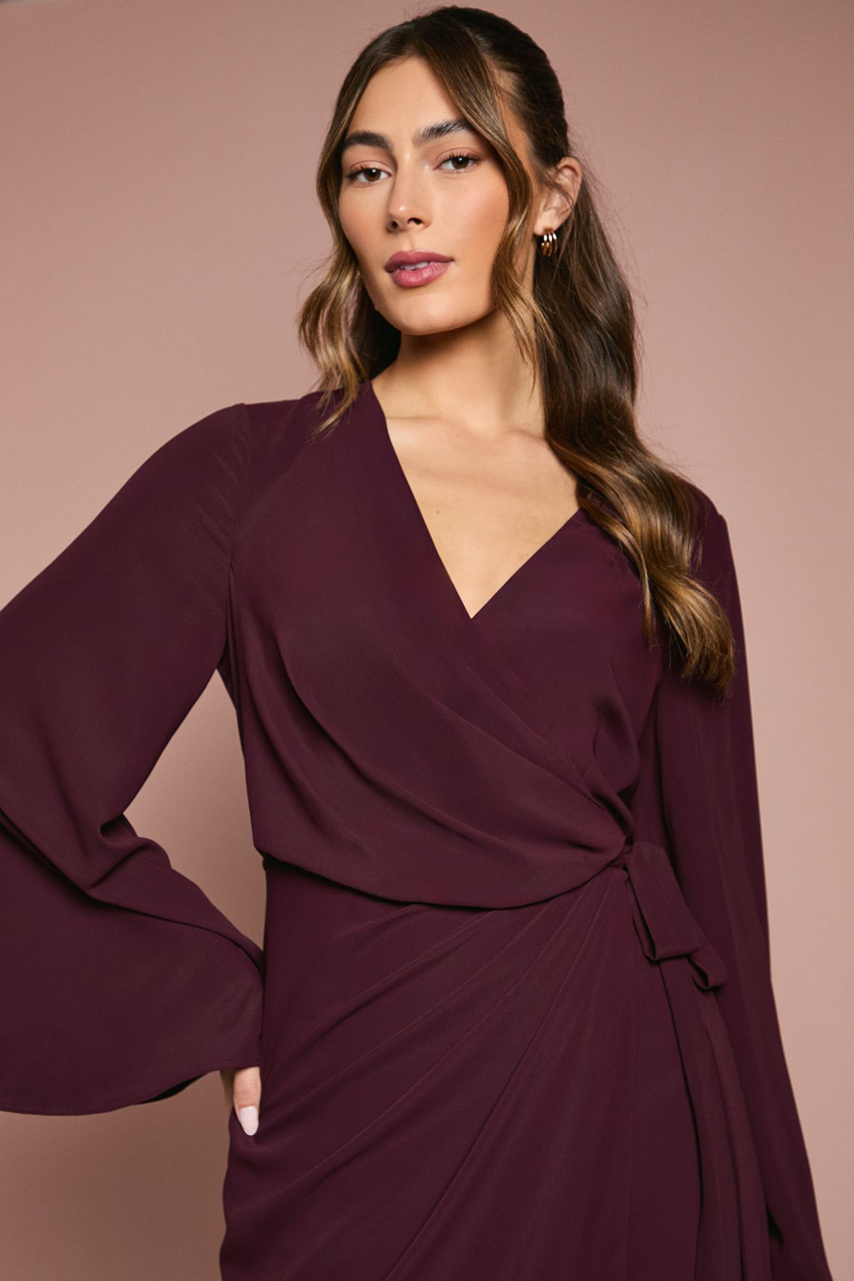 Coast Wrap Waist Crepe Long Sleeve Bridesmaid Dress